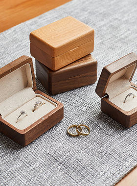 创意复古木质求婚戒指盒结婚礼仪式单戒双戒收纳盒定制高档钻戒盒