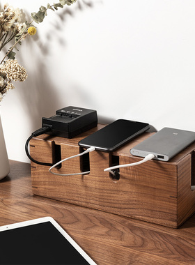 木质集线盒桌面收纳整理电源线插座插排盒电线理线器数据线遮挡器