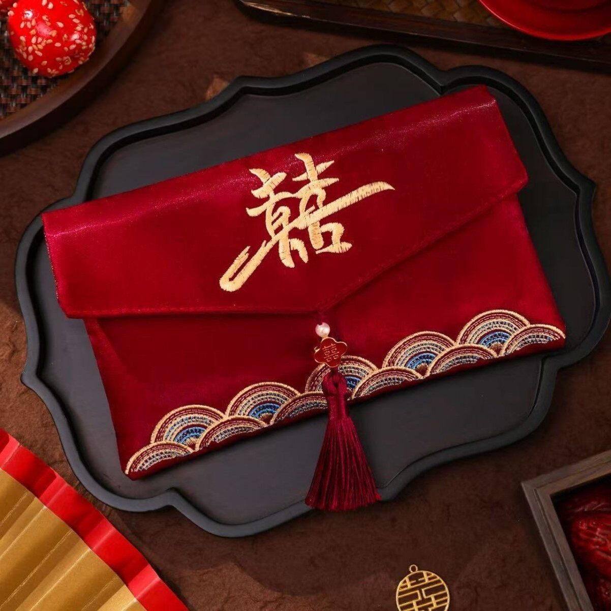 结婚喜字随礼万元刺绣布红包份子