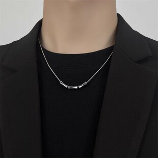 竹节小蛮腰钛钢吊坠项链男生小众高级感情侣简约配饰冷淡风毛衣链