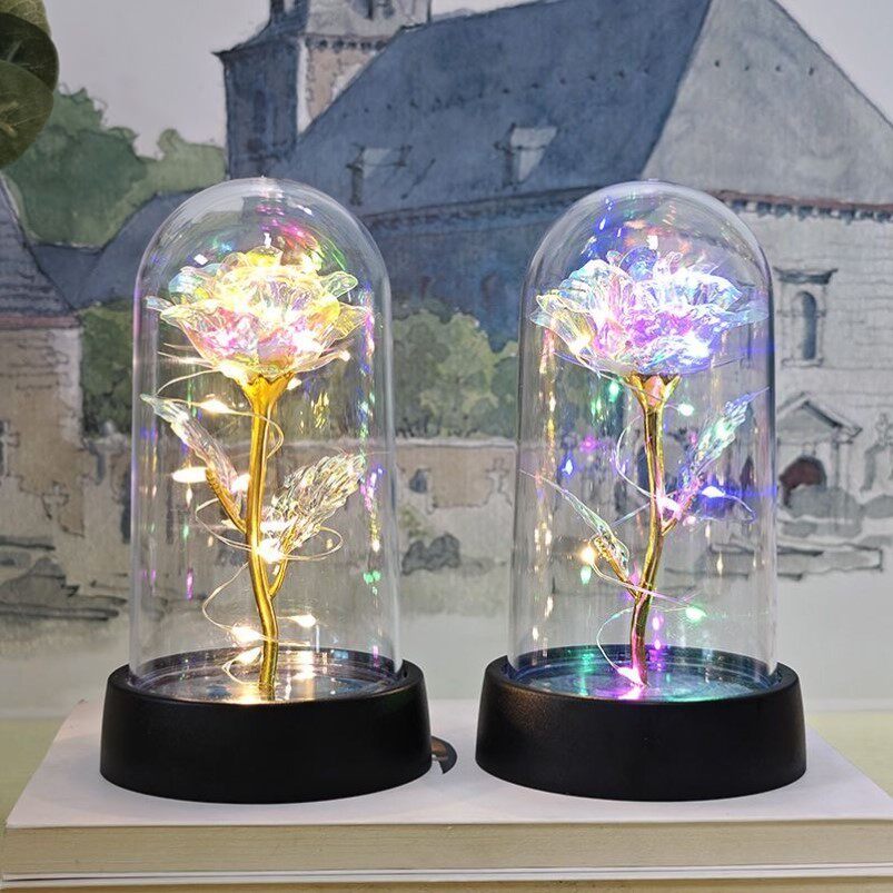 情人节创意高级感星空水晶玫瑰永生花束小夜灯摆件闺蜜女生日礼物