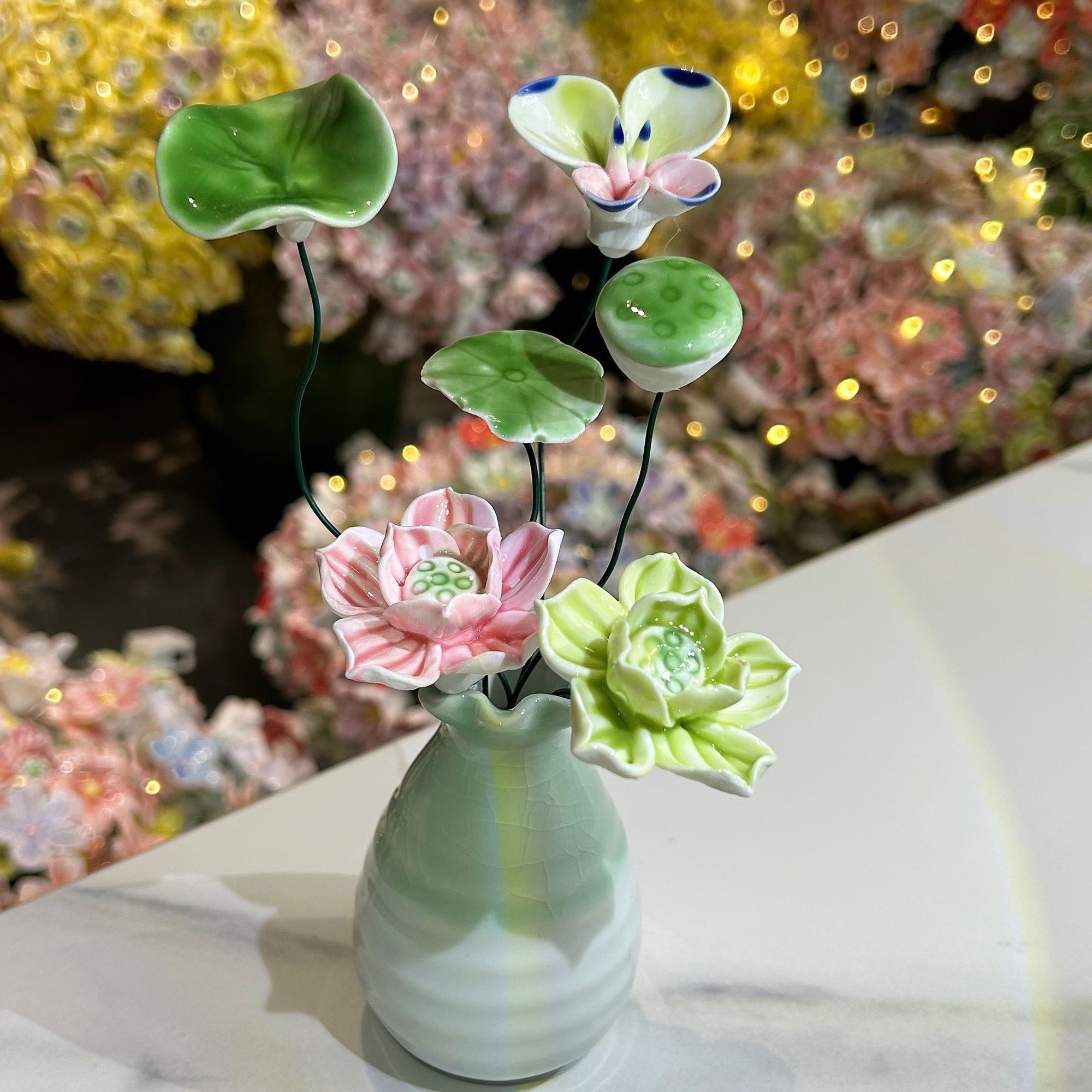 景德镇陶瓷花瓶永生花套装桌面小摆件装饰送女友创意礼物陶瓷花器