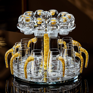 家用水晶玻璃一口小酒杯子金箔二两分酒器酒具 高档轻奢白酒杯套装