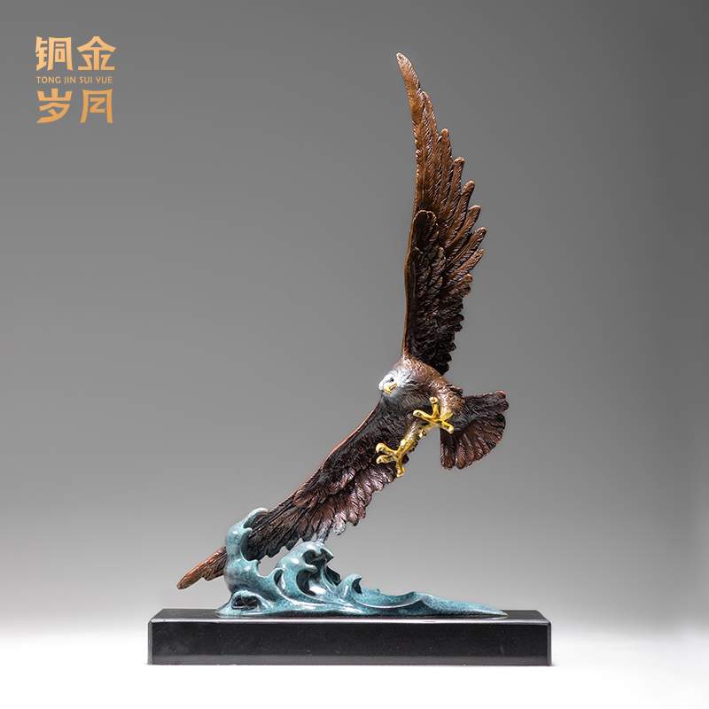 《大鹏展翅》老鹰全黄铜摆件工艺办公室桌面装饰公司开业商务礼品