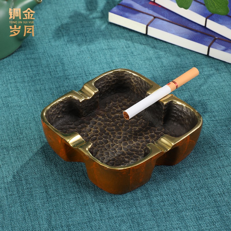 《全铜烟灰缸》全黄铜摆件新中式工艺品铜器客厅办公室桌面装饰品