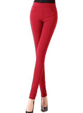 胖子一体加绒糖果色春季小脚裤
