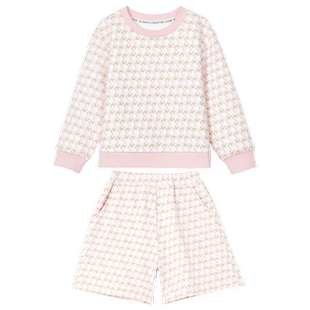 全棉时代儿童套装新款舒弹卫衣短裤套装小香风针织女童套装春