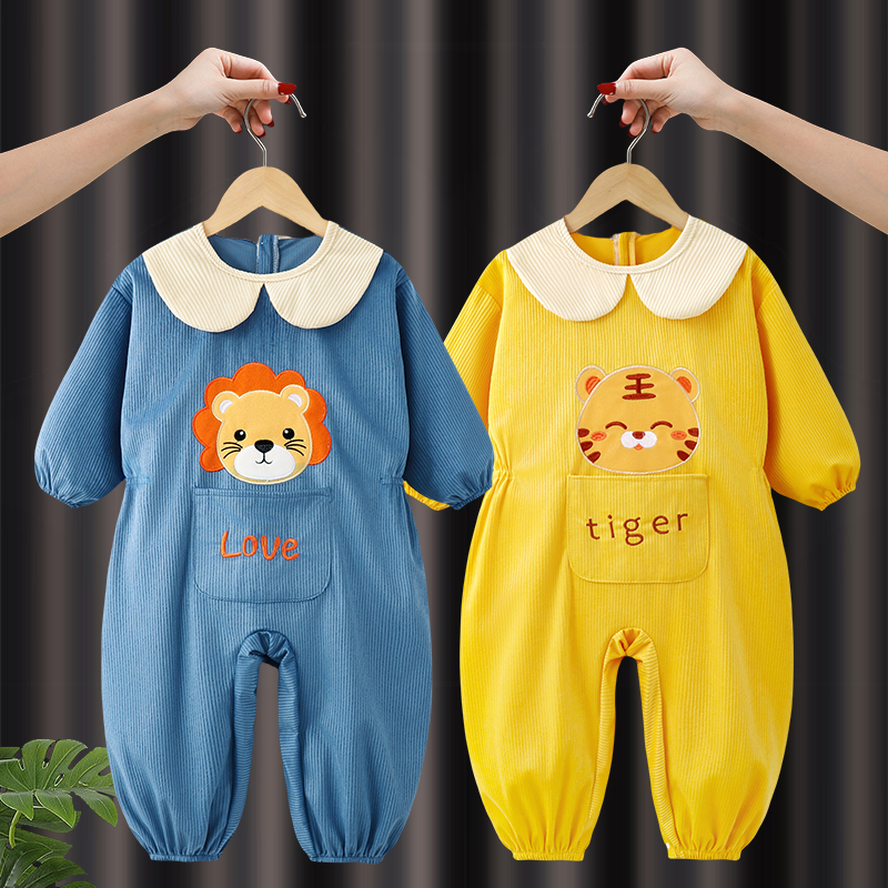 宝宝爬爬服秋冬一体式罩衣哈衣爬行服儿童外穿洋气户外防脏连体衣