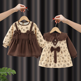 儿童围裙吃饭围兜长袖女宝宝罩衣防水防脏灯芯绒婴儿辅食反穿护衣