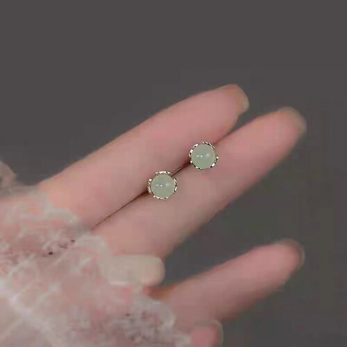 9999纯银精致耳钉女正品千足银耳饰真银耳环气质风送妈妈和田玉