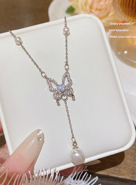 钛钢珍珠项链配饰女气质吊坠锁骨链高级感轻奢小众毛衣链