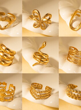 法式复古钛钢戒指可调节