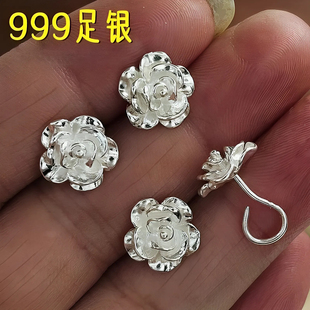 银耳环9999纯银女正品新款千足银实心耳饰品甜美花瓣耳环钉养耳洞