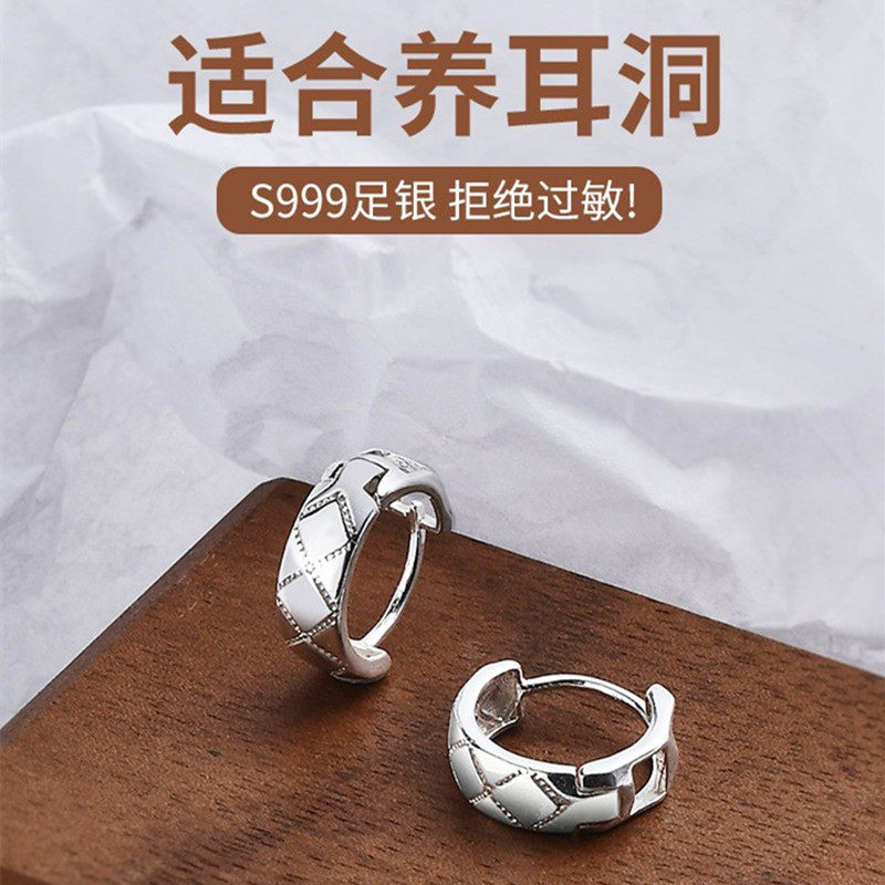 新款银耳环999纯银女正品足银环简约耳骨钉圆圈耳饰纯银耳圈养耳