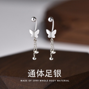 养耳洞足银耳钉银耳环9999纯银女正品高级感耳扣新款螺丝扣耳饰品
