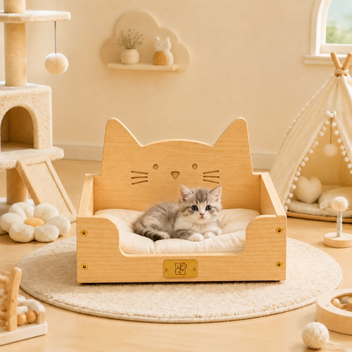 猫耳床实木宠物床橘猫布偶小猫窝