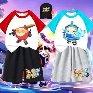 2026新款蛋仔派对儿童纯棉短袖短裤夏季超然蛋仔卡通帅气男童套装