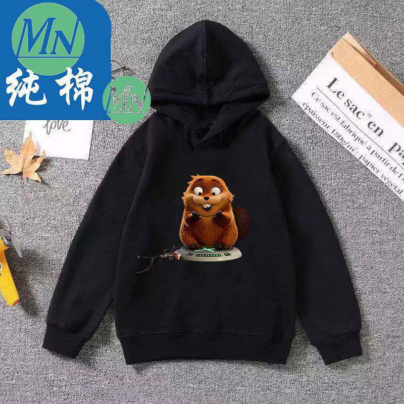 纯棉MN河狸变身计划动漫联名T恤皮克斯周边男女儿童宽松连帽卫衣