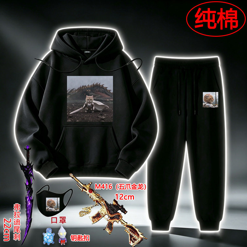 秋冬季连帽加绒卫衣小猫