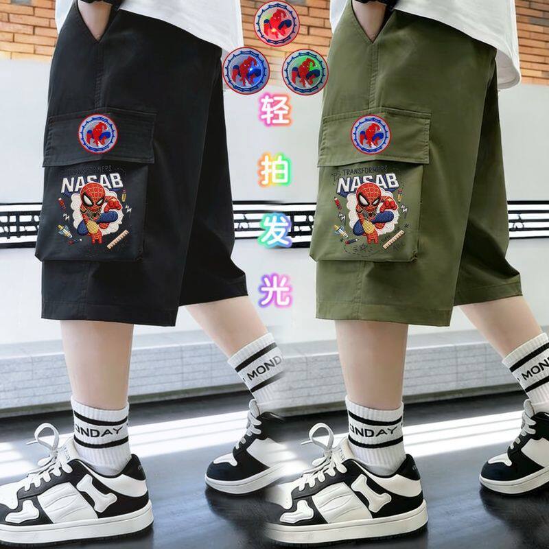 儿童夏季薄款五分裤中小童蜘蛛侠工装裤时尚洋气男童短裤运动裤子