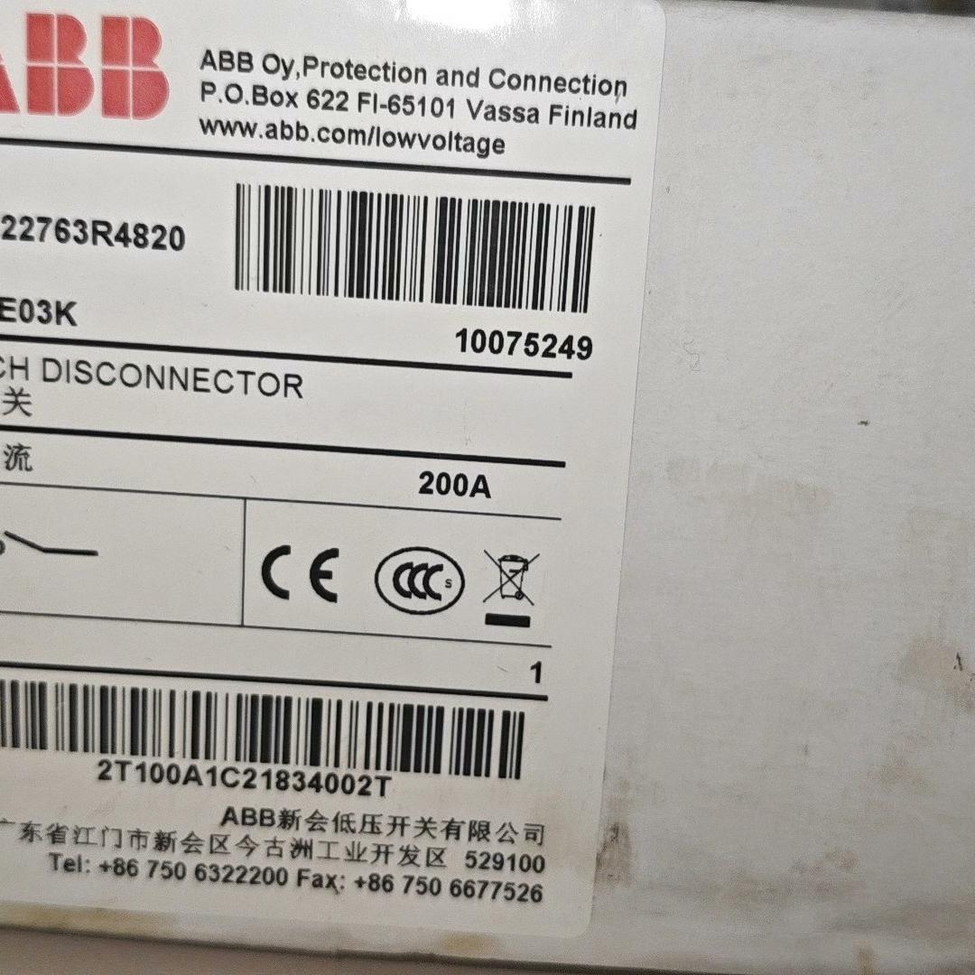 议价OT200E03K ABB隔离开关 200A额定电流 物料号10069910维修