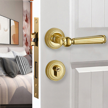 金色轻奢分体门锁室内卧室北欧磁吸静音房间家用门把手通用型锁具