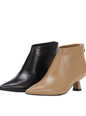 westory2023秋季新品复古小跟尖头女单靴马丁靴显脚小及脚踝83211