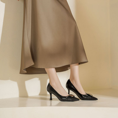 westory2025年新款法式尖头细跟高跟鞋女浅口单鞋气质百搭工作鞋