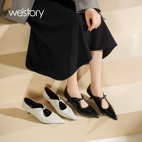 westory2026秋季新款法式玛丽珍尖头小单鞋低跟通勤不累脚女鞋
