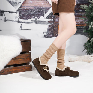 westory2025冬季新款加绒单鞋女冬季保暖雪地靴防滑棉鞋毛毛鞋