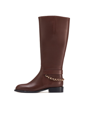 westory新款真皮平底骑士靴女小众设计感大筒围百搭长筒靴81851