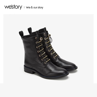 westory2023年潮流马丁靴女低跟马丁靴中筒朋克复古经典百搭83681