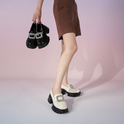 Westory水钻方扣厚底乐福鞋深口