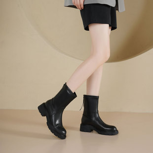 westory 2025新款真皮内马丁靴女厚底单靴网红切尔西短靴子