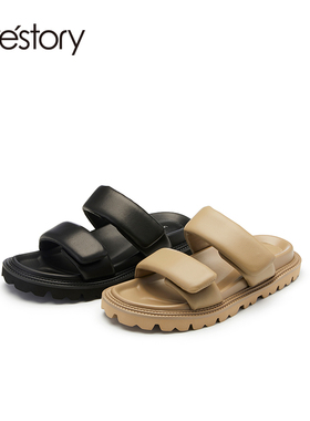 westory2023年夏季新款羊皮平底休闲百搭一脚蹬舒适外穿凉拖61441