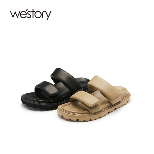 westory2023年夏季新款羊皮平底休闲百搭一脚蹬舒适外穿凉拖61441