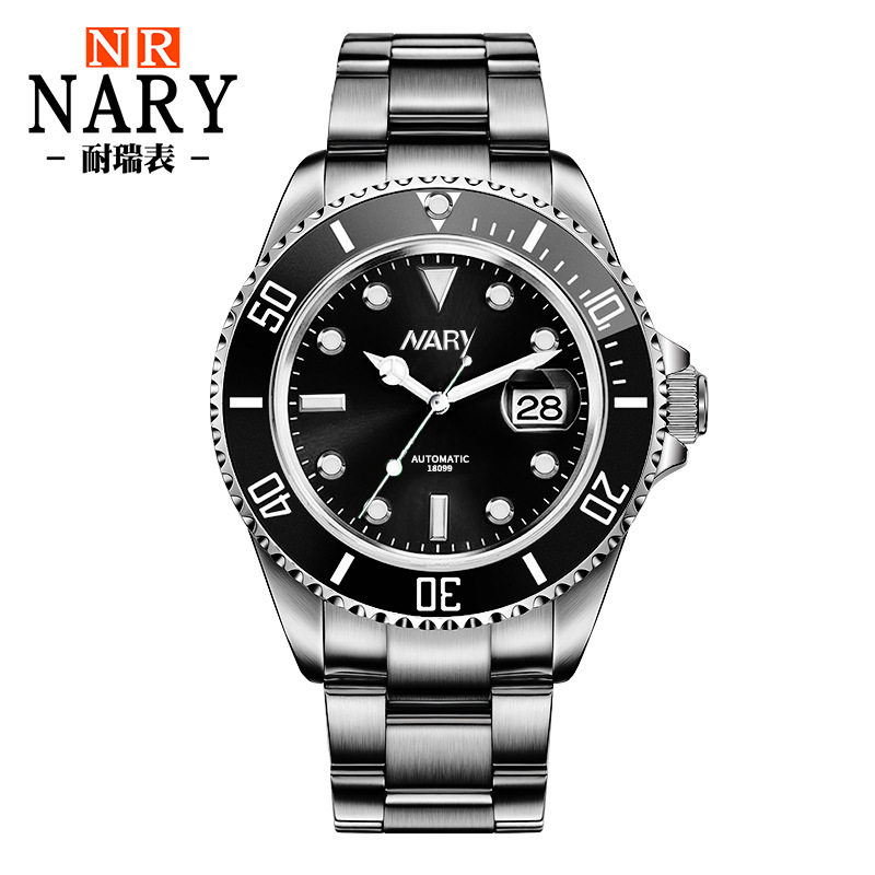 nary/耐瑞原装正品畅销水鬼全自动机械手表男士商务休闲夜光防水