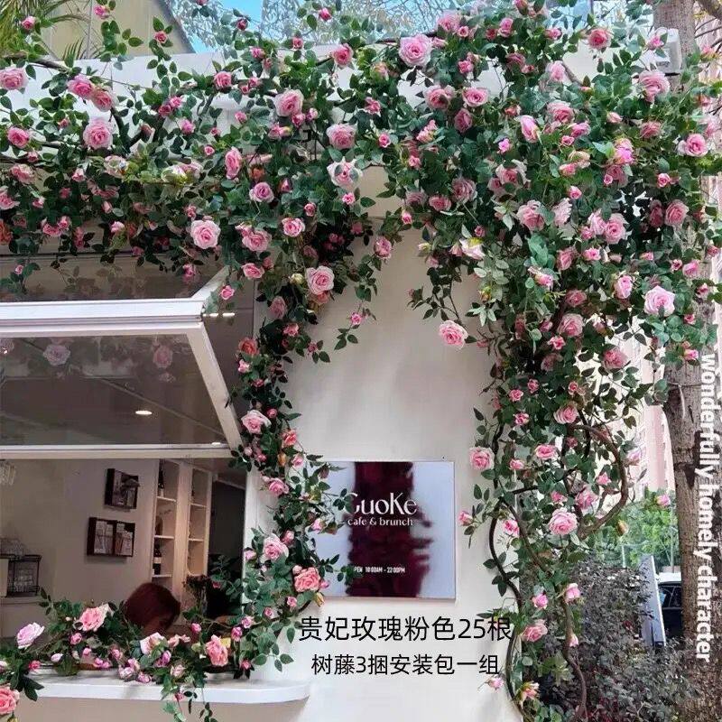仿真玫瑰花藤爬墙玫瑰花假花