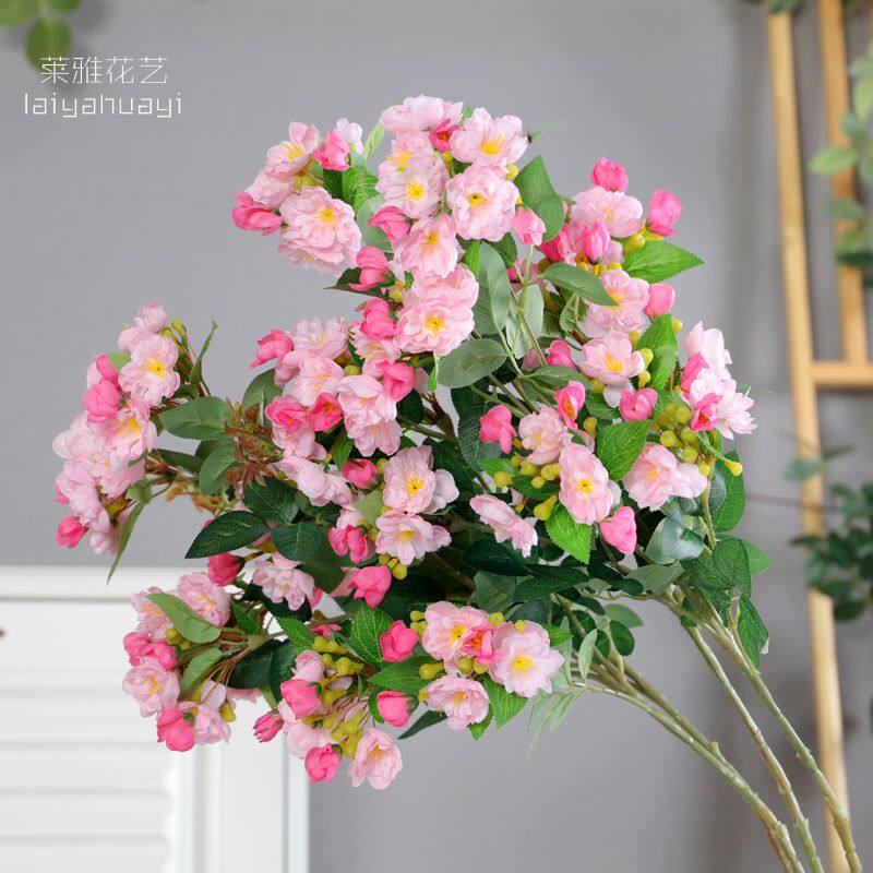 海棠单枝假花绢花高仿真花室内客厅落地花家居摆设酒店商场装饰