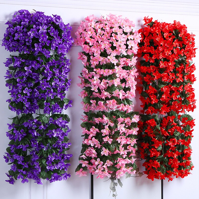 仿真紫罗兰壁挂花藤室内装饰紫藤花假花吊花客厅挂墙花吊兰塑料花