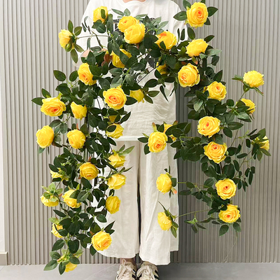 黄玫瑰仿真藤条缠绕爬藤装饰花