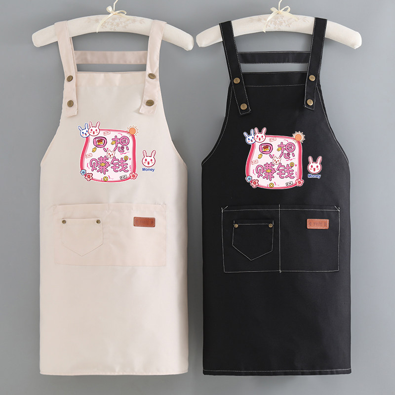 韩版卡通围裙帆布纯棉透气家务清洁女家用厨房可爱工作服工厂上班