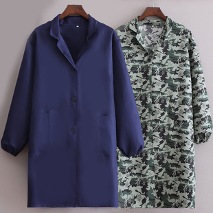 长款围裙大褂工作服男女士迷彩蓝大褂长袖防尘罩衣劳保仓管搬运工
