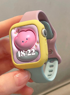 适用苹果手表applewatch9新款可爱撞色运动iwatch678女se硅胶表带