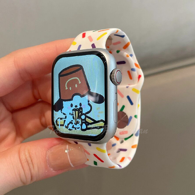 苹果手表彩虹波点硅胶表带78男女