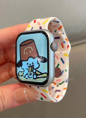 新款适用苹果手表applewatch78SE彩虹波点硅胶表带iWatch3456男女