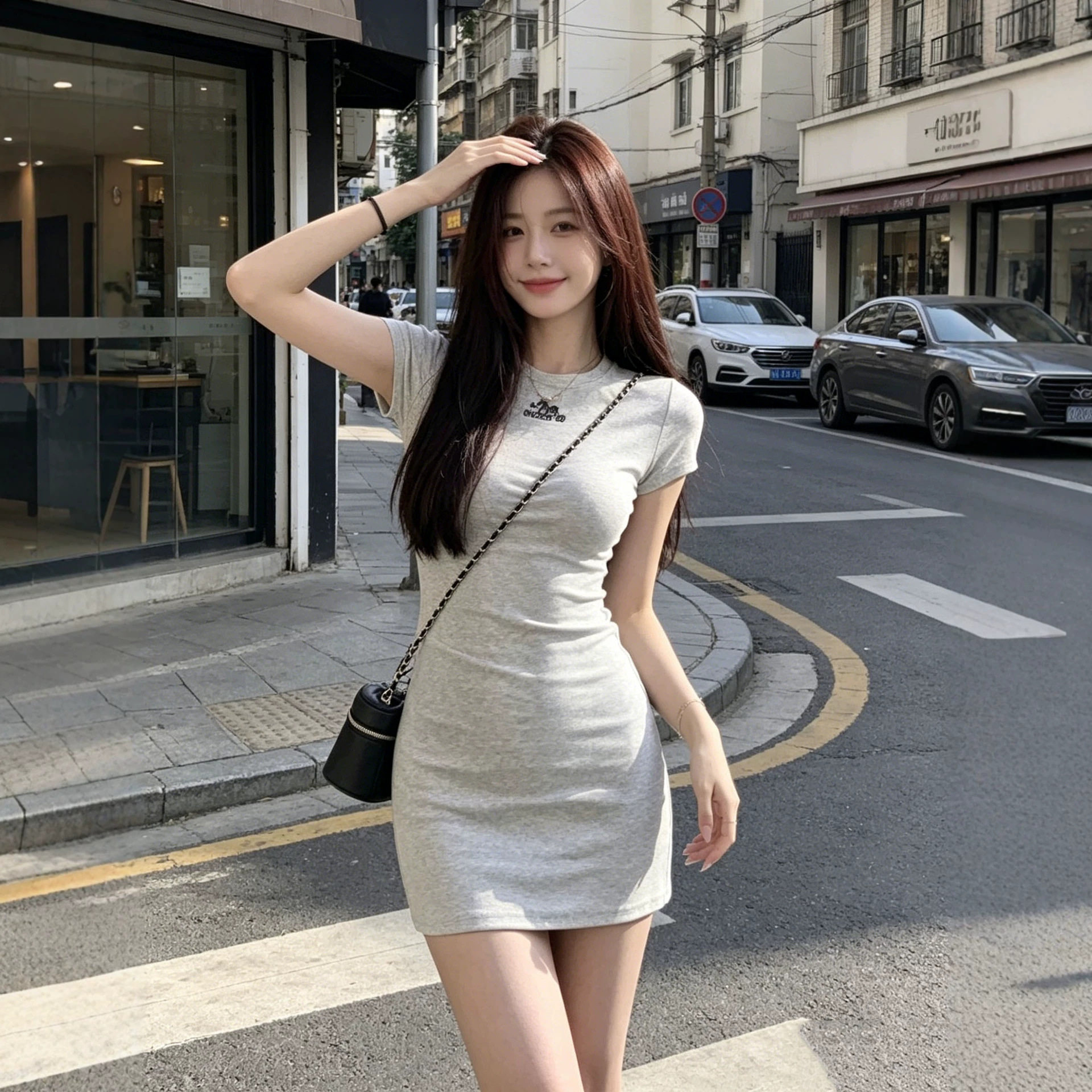 休闲运动a字型短裙甜美气质T恤连衣裙女收腰修身短袖刺绣包臀裙春