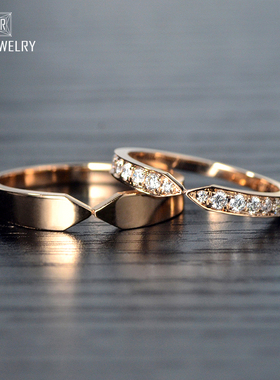 18K金婚戒钻石手工镶嵌时尚美钻玫瑰金相遇情侣对戒钻戒可定制
