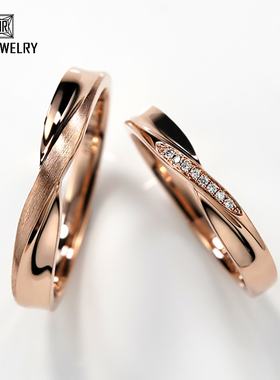 18K玫瑰金情侣对戒麻花订婚戒指彩金钻戒白金新品结婚求婚定制