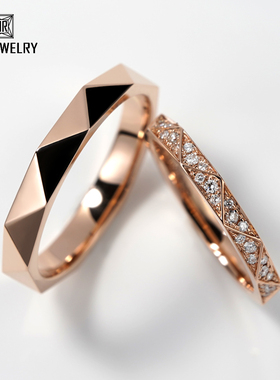 18K玫瑰金群镶钻石戒指女士钻戒个性情侣对戒白金结婚求婚定制